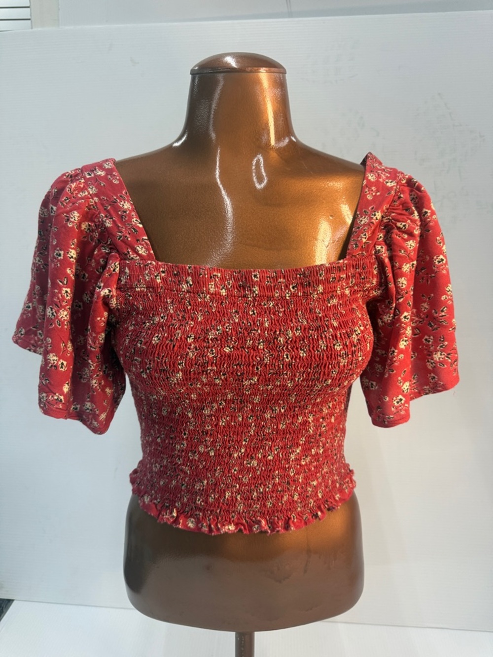 Smocked Floral Crop Top Medium Puff Sleeve Cottagecore Boho